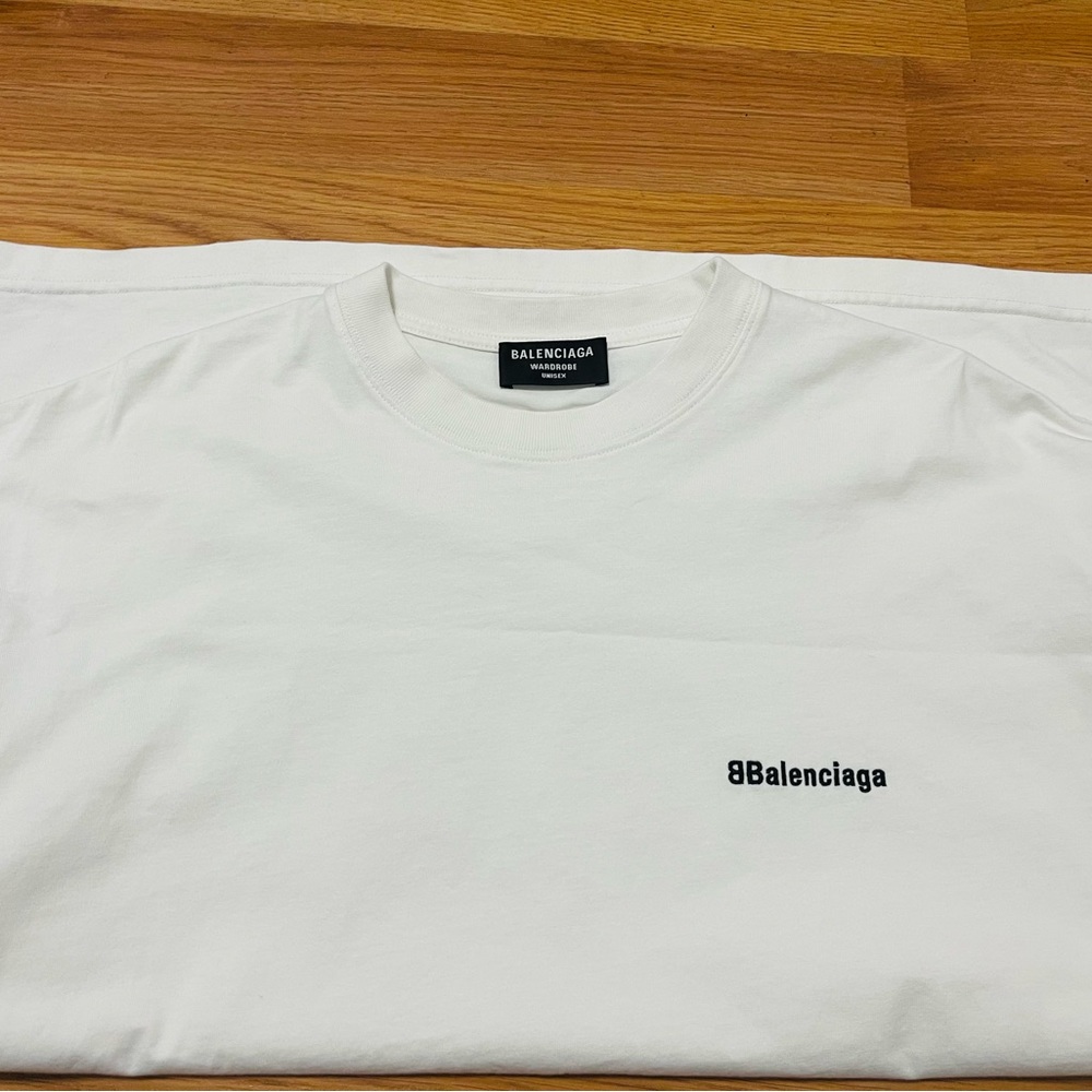EUC Unisex Balenciaga BB Logo Embroidered Oversized Jersey Tee 100% Cotton White - Picture 9 of 13